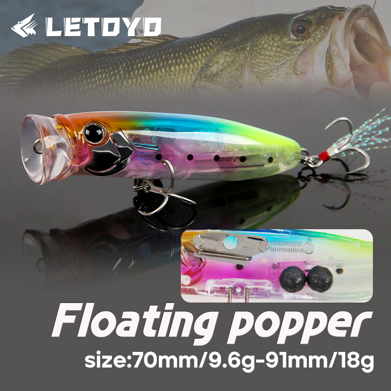 Fishing Lure Popper - เหยื่อปลอมแบบลอยน้ำ LETOYO 9.6 กรัม/18 กรัม พร้อมลูกเหล็ก