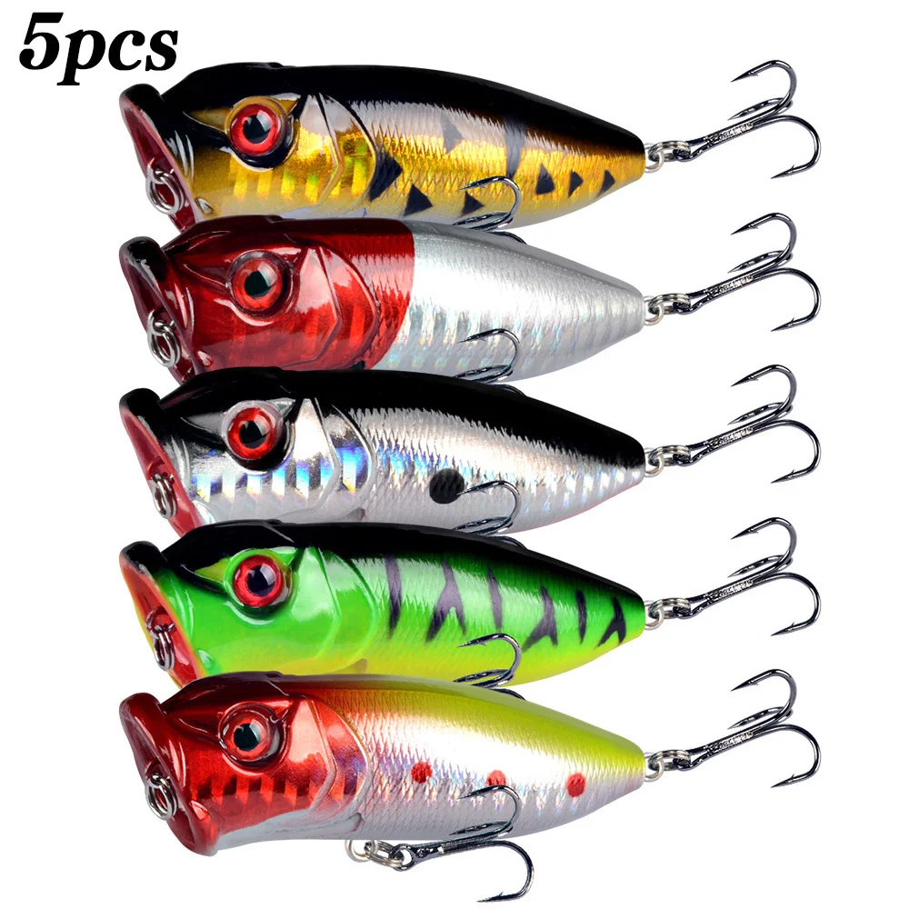 Fishing Lure Popper - เหยื่อตกปลาแบบป๊อปเปอร์ 5 ชิ้น ตา 3 มิติ