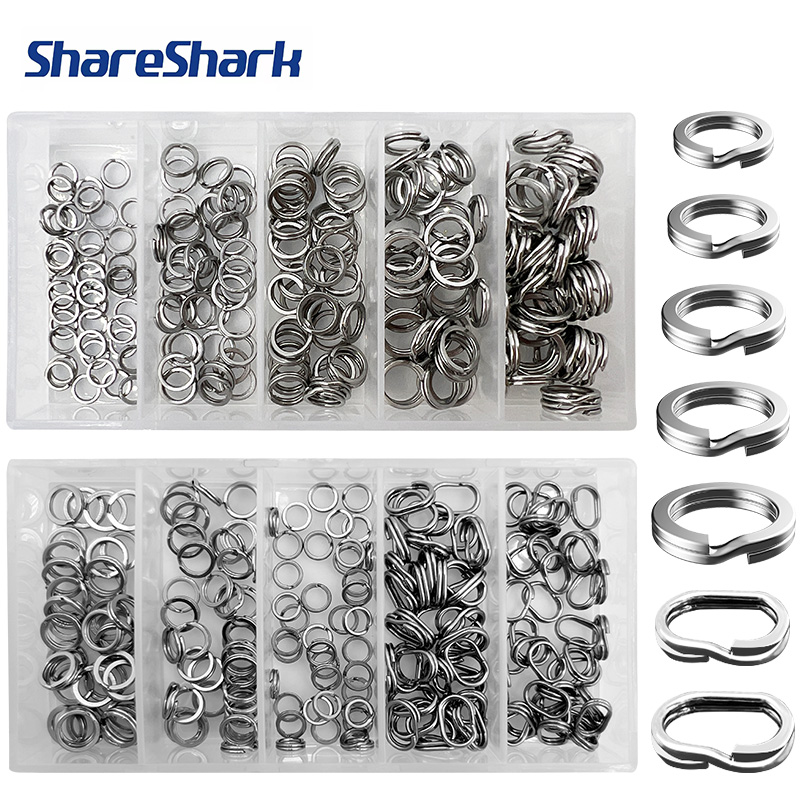 Fishing Lure Box - แหวนสแตนเลสสตีลคุณภาพสูง ShareShark 200 ชิ้น/กล่อง สำหรับติดเหยื่อตกปลา ทนทานต่อการกัดกร่อน