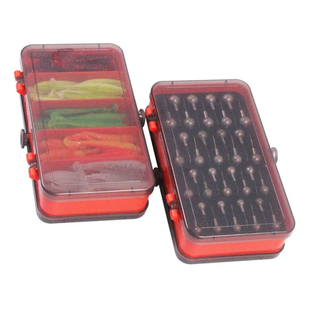Fishing Lure Soft Plastic - กล่องใส่เหยื่อแบบพกพาสองด้าน ชุดตะขอหัวจิ๊ก ชุดเหยื่อจิ๊ก หัวจิ๊กแบบนิ่ม อุปกรณ์ตกปลา กล่องเก็บอุปกรณ์ตกปลา