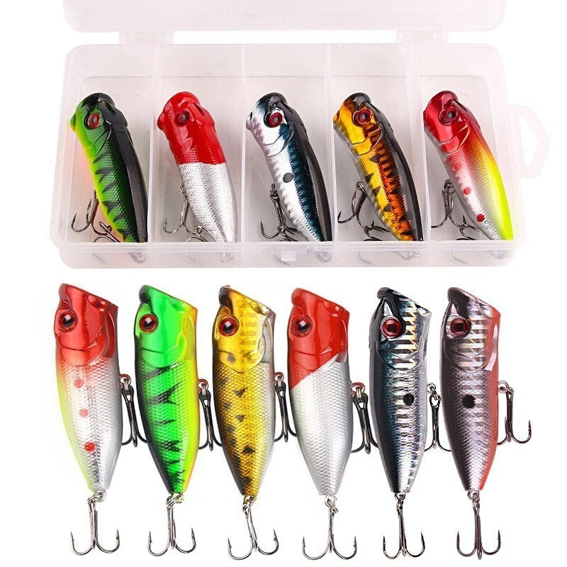Fishing Lure Popper - เหยื่อปลอมแบบลอยน้ำ 6.5 ซม./10 กรัม 6 ชิ้น