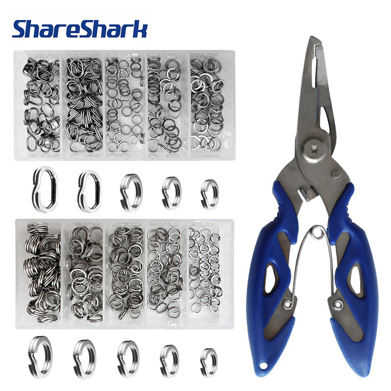 Fishing Lure Kit - ชุดอุปกรณ์เชื่อมต่อเหยื่อตกปลา ShareShark 200 ชิ้น วงแหวนสแตนเลสแบบแยกส่วน พร้อมคีมตกปลา